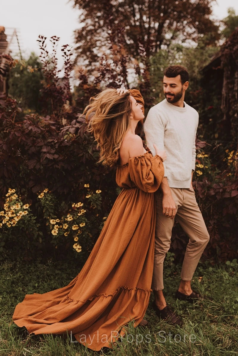 Maternity Bohemian Linen Cotton Retro Loose Fitting Dress Boho Style