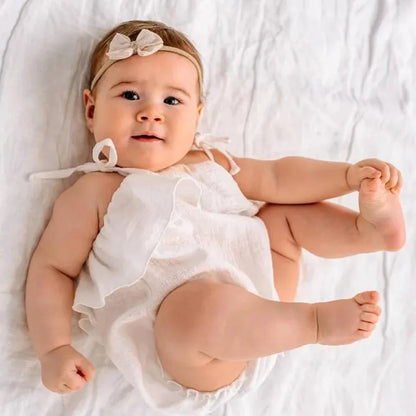 White Linen Ruffle Baby Romper Sleeveless Newborn Costume