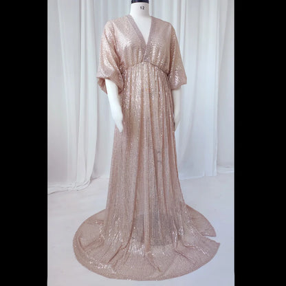 Maternity Dress V-neck Champagne Sequin Party