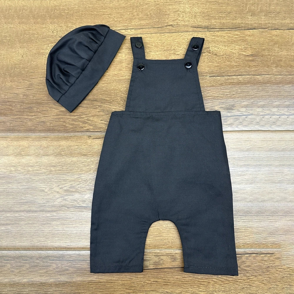 Newborn Baby Chef Costume Set Overalls Hat Black White Role Play Months