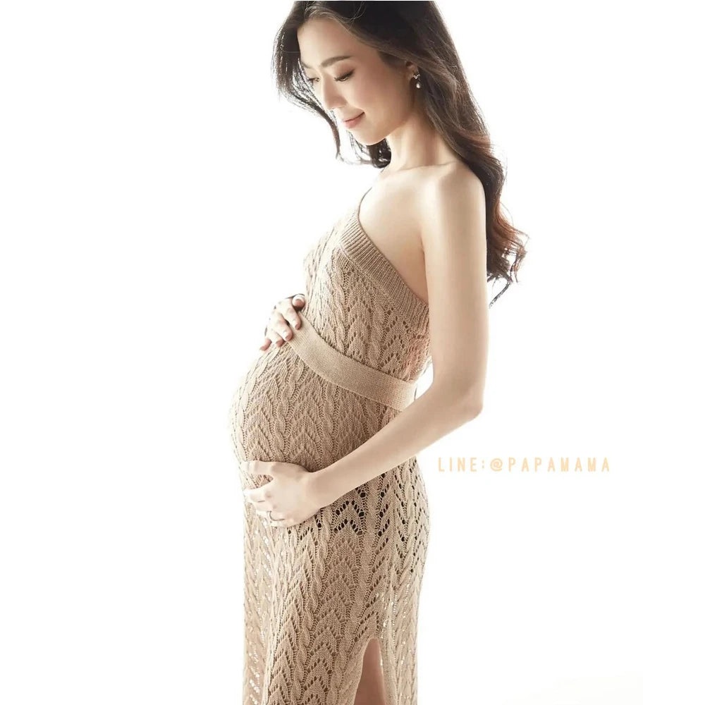 Maternity High Slit Knitted Dress One Shoulder Long Skirt