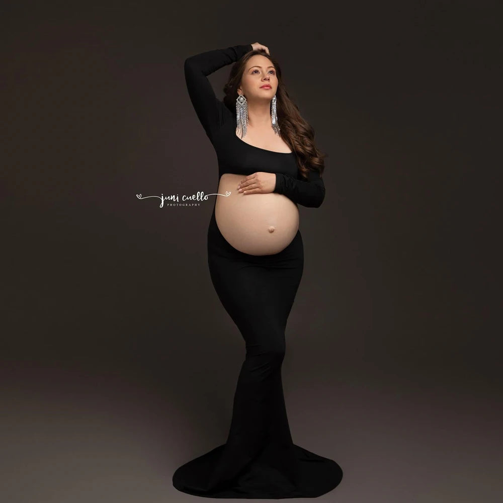 Maternity Dress Stretch Bodice Exposed Belly Skirt