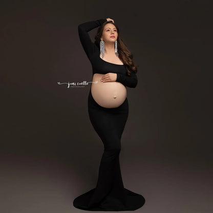 Maternity Dress Stretch Bodice Exposed Belly Skirt