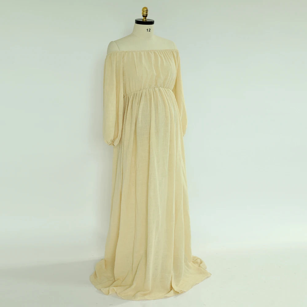 Maternity Bohemian Dress Comfort Linen Cotton One Shoulder Boho Style Baby Shower