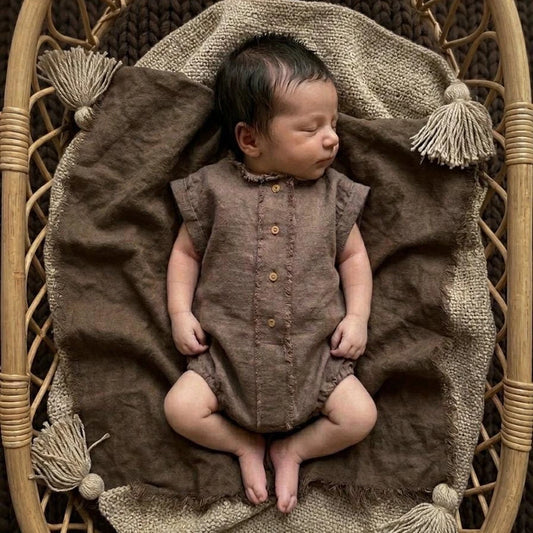 Boho Newborn Photo Solid Color Baby Girl Boy Romper Linen Look Picture Session Suits