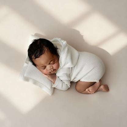 Newborn Baby White Waffle Hooded Romper Costume Wrap Bodysuit