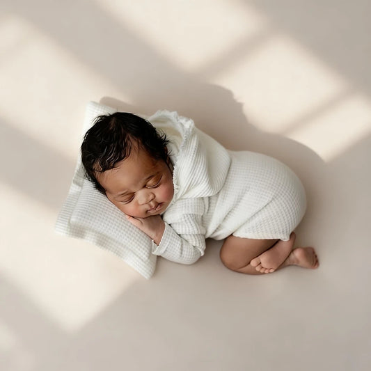 Newborn Baby White Waffle Hooded Romper Costume Wrap Bodysuit