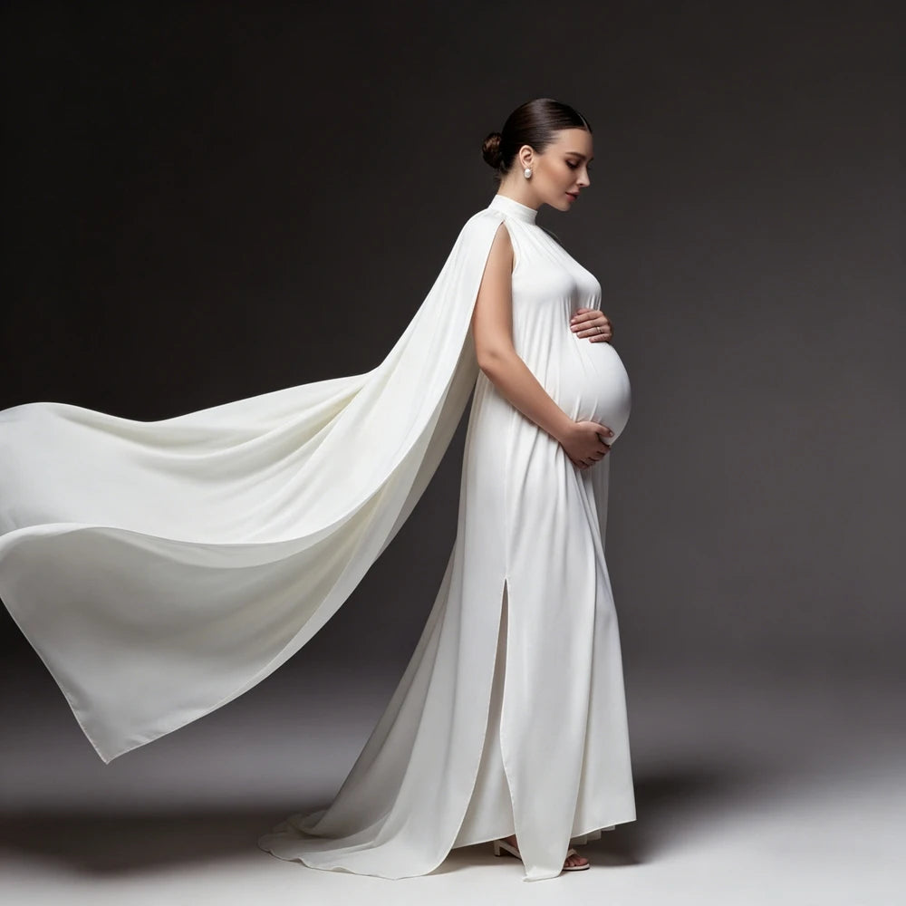 Elegant High-Neck Cape-Sleeve Maternity Gown | KOOUOO