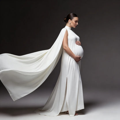 Elegant High-Neck Cape-Sleeve Maternity Gown | KOOUOO