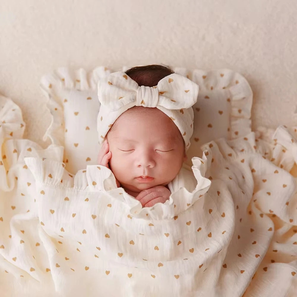 Set Soft Pastel Baby Heart Pattern Gentle Newborn Studio