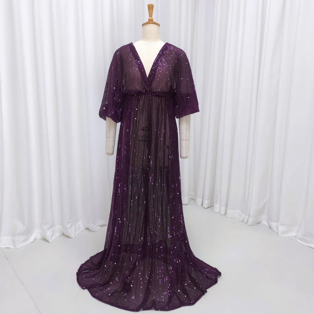  Elegant Vintage Sequin V-neck Backless Dress Maternity Photography Props Dress Bohemian Photo Shooting Pregnancy Dress