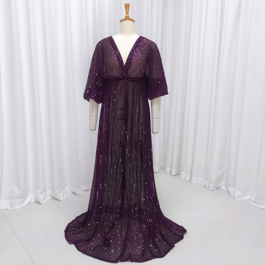  Elegant Vintage Sequin V-neck Backless Dress Maternity Photography Props Dress Bohemian Photo Shooting Pregnancy Dress