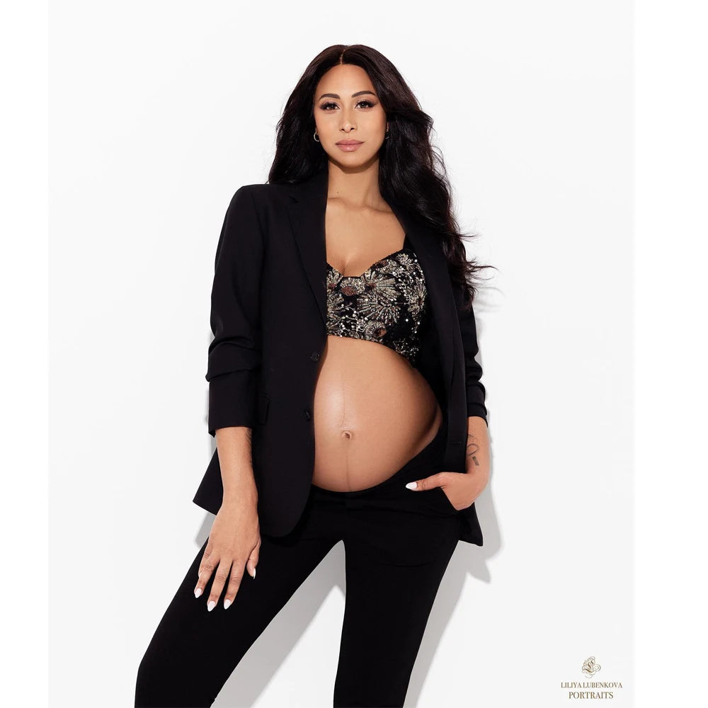 Maternity Chic Outerwear Ol Suit Lace Up Long Sleeve Blazer Photo Shooting Gown