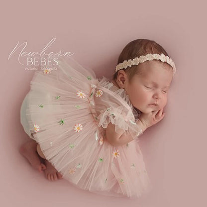 Baby Girl Tutu Ruffle Skirt Daisy Embroidery Tulle Dress Soft Newborn Set