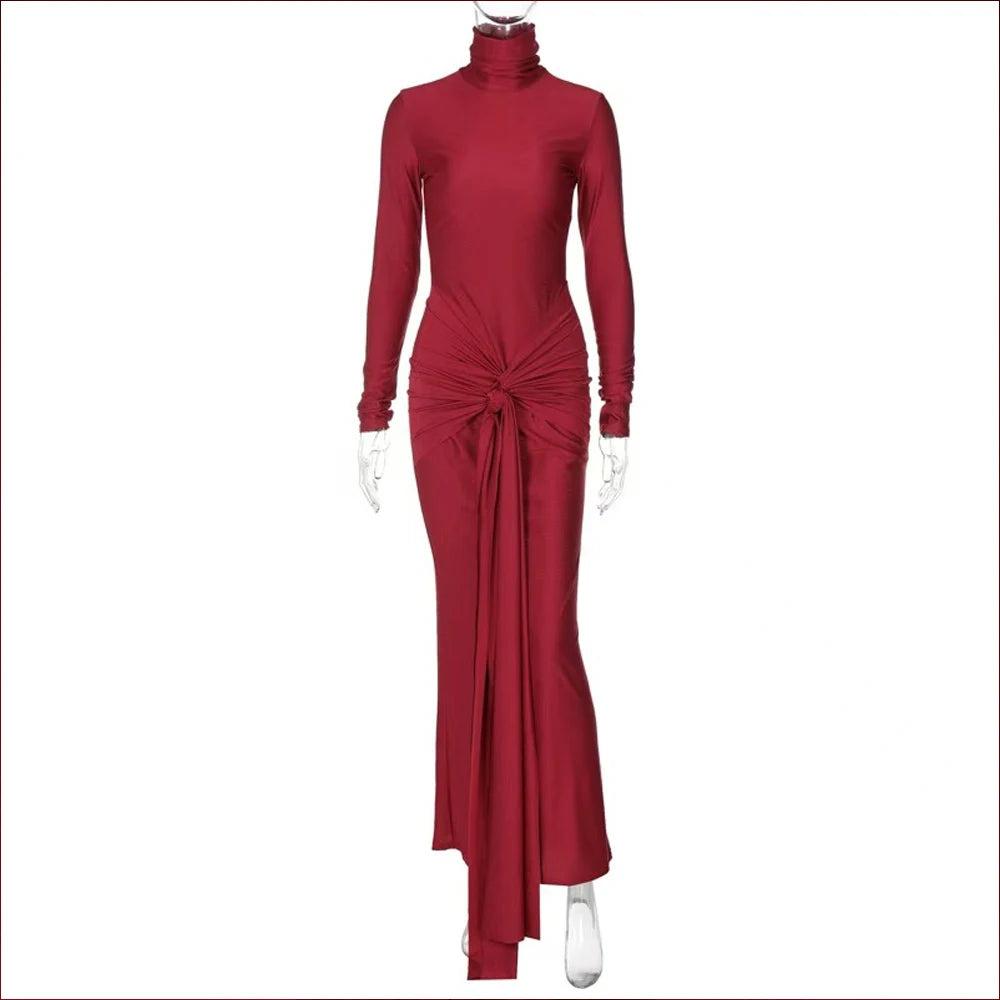 Maternity Elastic Slim Fit High Neck Long Sleeved Maxi Dress Baby Shower Outfit