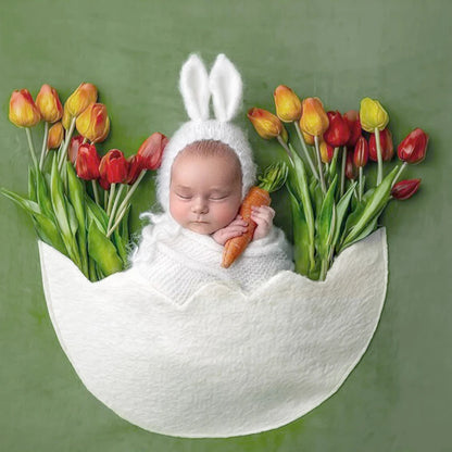 Eggshell Posing Mat Newborn Soft Felt Photo Backdrop Easter Baby 100 Days Cute Studio Background Newborn Set