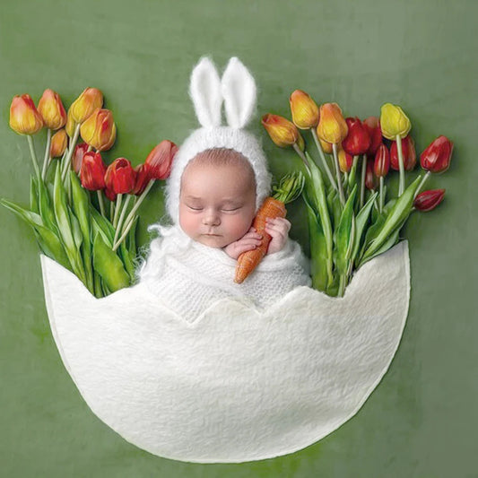 Eggshell Posing Mat Newborn Soft Felt Photo Backdrop Easter Baby 100 Days Cute Studio Background Newborn Set