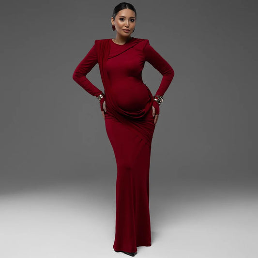 Maternity Dresses Photoshoot Backless Solid Color Dress Baby Shower Clothes For Pregnant Woman Evening Party Elegant Gown