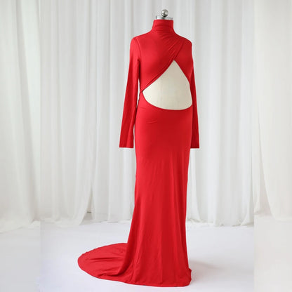 Maternity Elegant Expose Belly Dress Red Floor Mopping