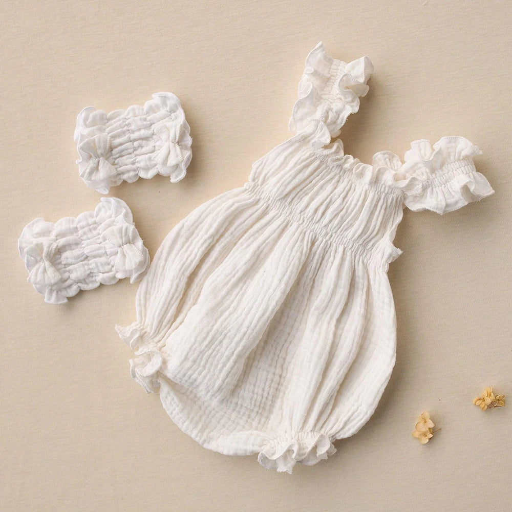 White Ruffle Romper Muslin Baby Foot Wraps Studio Costume