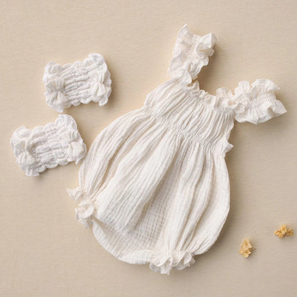 White Ruffle Romper Muslin Baby Foot Wraps Studio Costume