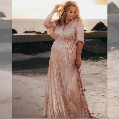 Maternity Dress V-neck Champagne Sequin Party
