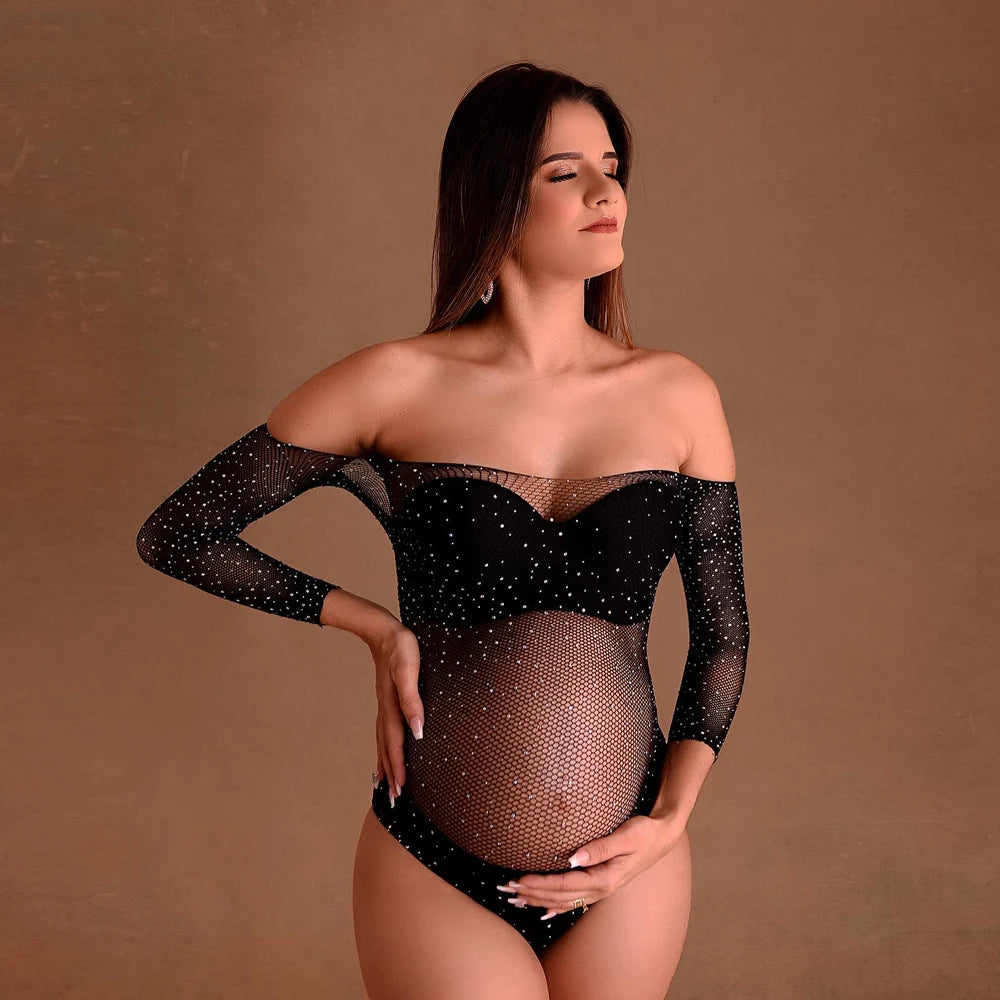 Maternity Shiny Small Rhinestone High Elastic Bodysuit