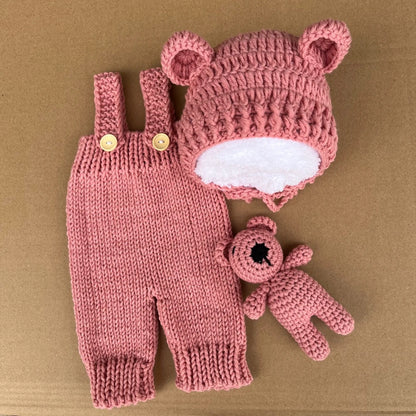 Bear Baby Costume Crochet Hat Romper Newborn Studio Soft Handmade
