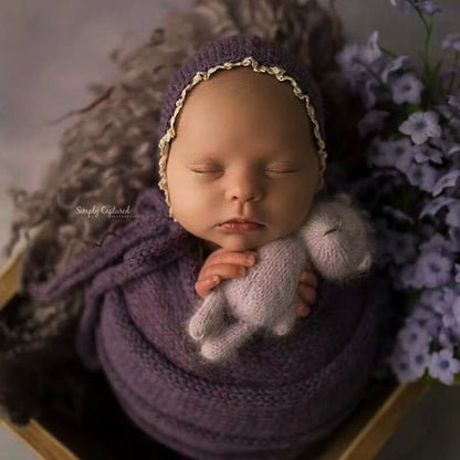 Newborn Knit Lace Hat Wrap Set Baby Vintage Soft Costume Bab