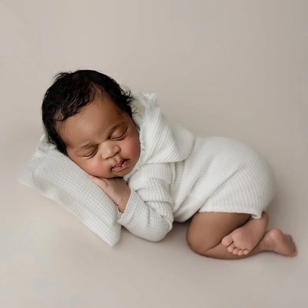 Newborn Baby White Waffle Hooded Romper Costume Wrap Bodysuit