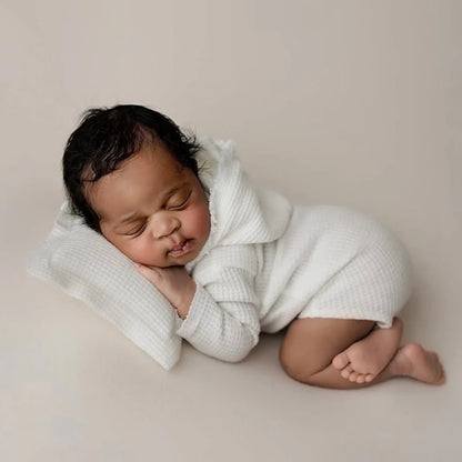 Newborn Baby White Waffle Hooded Romper Costume Wrap Bodysuit