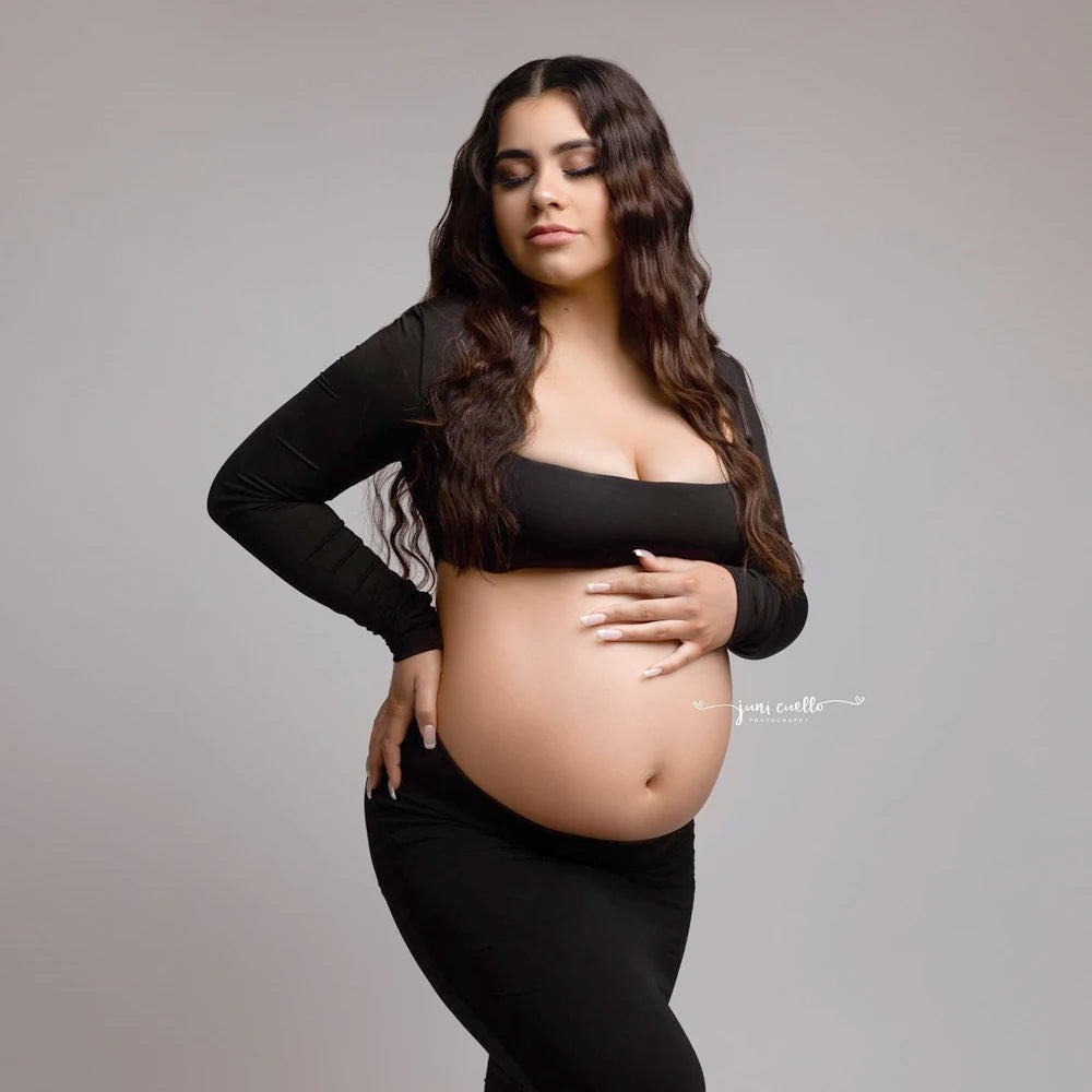 Maternity Dress Stretch Bodice Exposed Belly Skirt