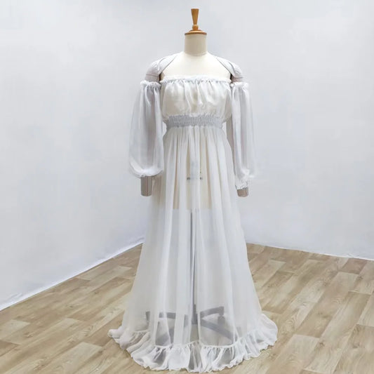  Elegant Bridal Chiffon Maternity Dresses Sexy Transparent Long Sleeves Dress Photo Shoot Photography Dress For Women