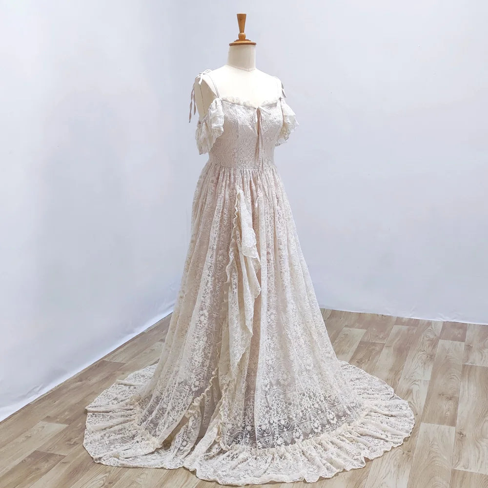 Photography Dress For Women Cotton Thread Embroidered Yarn Lace Suspender Floor Mop Dresses Gown For Photo Shoot