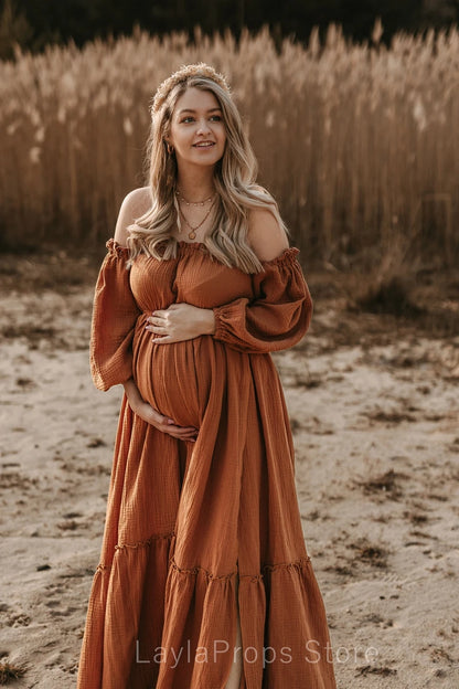 Maternity Bohemian Linen Cotton Retro Loose Fitting Dress Boho Style