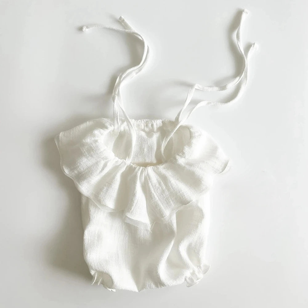 White Linen Ruffle Baby Romper Sleeveless Newborn Costume