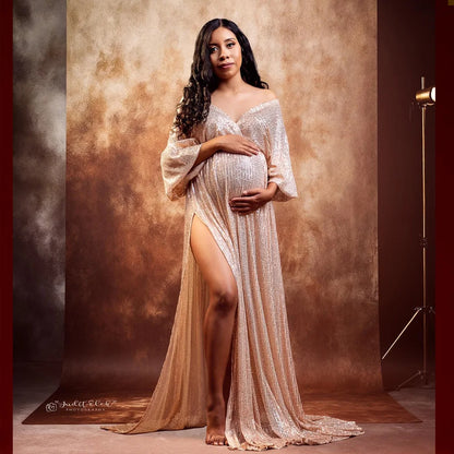 Maternity Dress V-neck Champagne Sequin Party