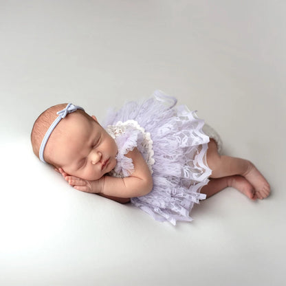 Lavender Purple Lace Tutu Romper Newborn Fluffy Tulle Baby Girl Dress Open Back