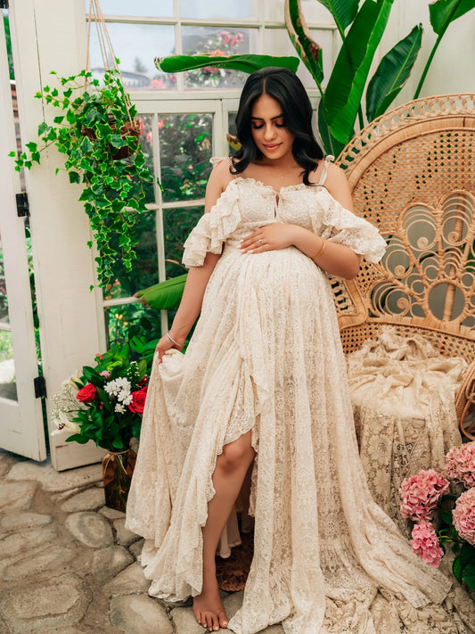 Photography Dress For Women Cotton Thread Embroidered Yarn Lace Suspender Floor Mop Dresses Gown For Photo Shoot