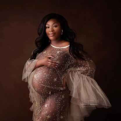 Maternity Goddess Crown Tulle Bronzing Dress Shooting