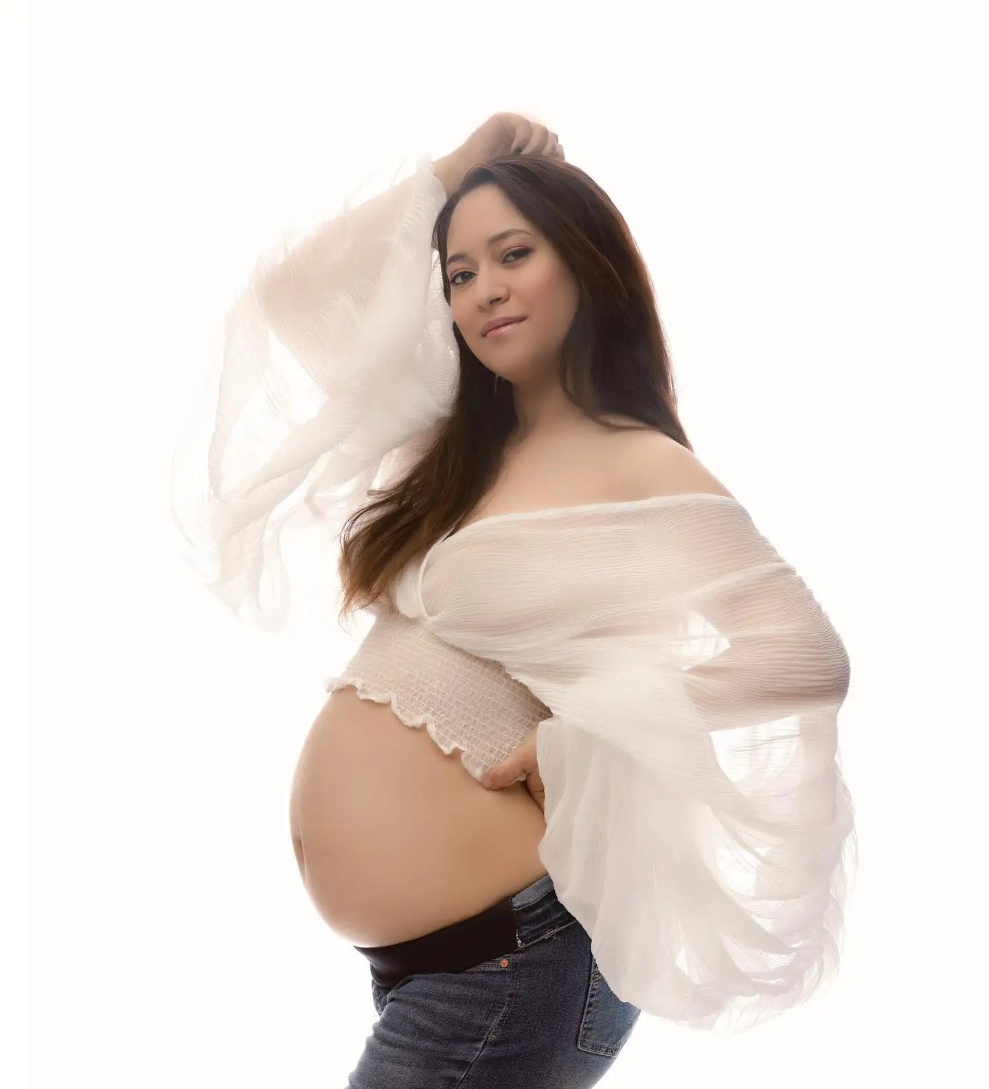 Maternity Pleated Top Female Fold Puff Sleeve Loose