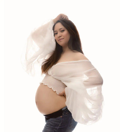 Maternity Pleated Top Female Fold Puff Sleeve Loose