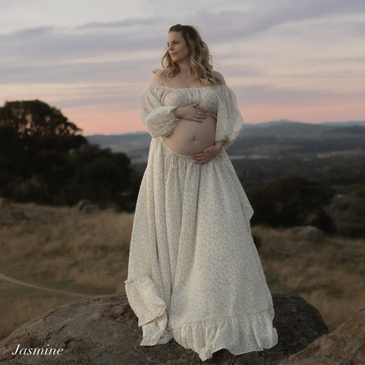 Floral Chiffon Maternity Two-Piece Set Dress Bohemian Photo Shooting Pregnancy Dress Photo Shoot Pregnant Dress For Women