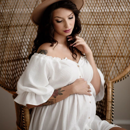 Maternity Clothes Soft Skin Friendly Linen Cotton Woman Bohemian Style Baby Showers Gown