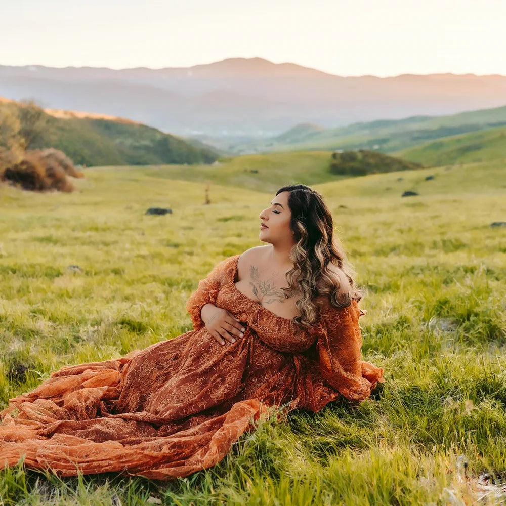 Bohemian Photo Shooting Pregnancy Dress Sequined Lace V-neck Dress Two-piece Set Boho Style Dress Photo Shoot Pregnant