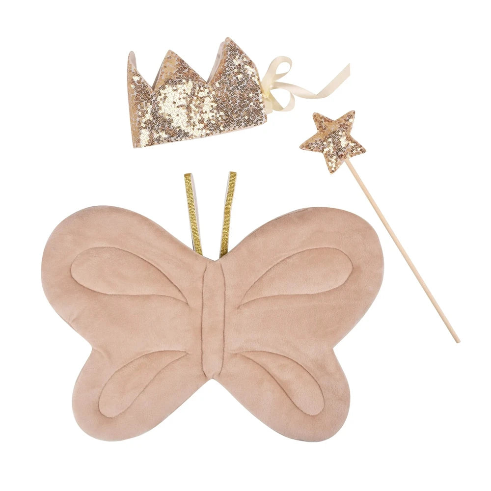 Newborn Children Butterfly Wings Fairy Costume Sequined Princess Crown Angel Wand Set Birthday
