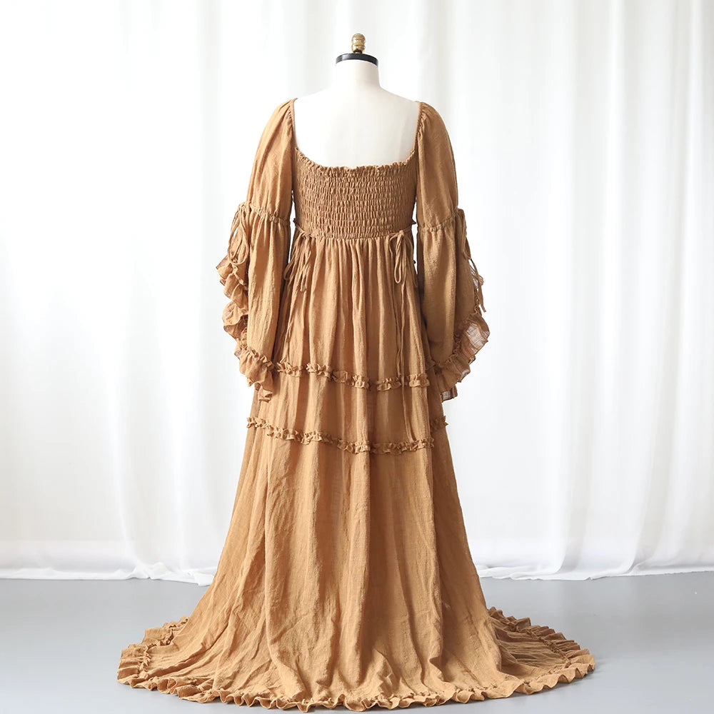 Boho Flowy Maternity Dress Photoshoot Long Sleeve Ruffle Maxi Pregnancy Gown Baby Shower Elegant Photography Outfit