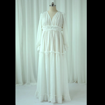 Maternity Linen Cotton Elegant V-neck Baby Showers Dress