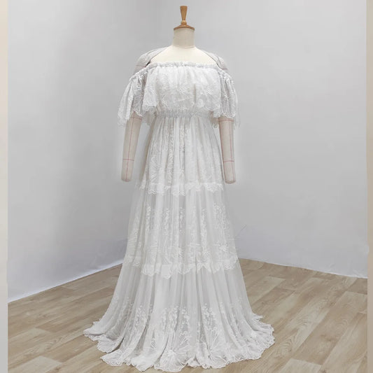 Pregnant Women Photography Dress Off Shoulder Embroidered Mesh Dress Photo Shoot Dress For Women Boho Pregnant Dress