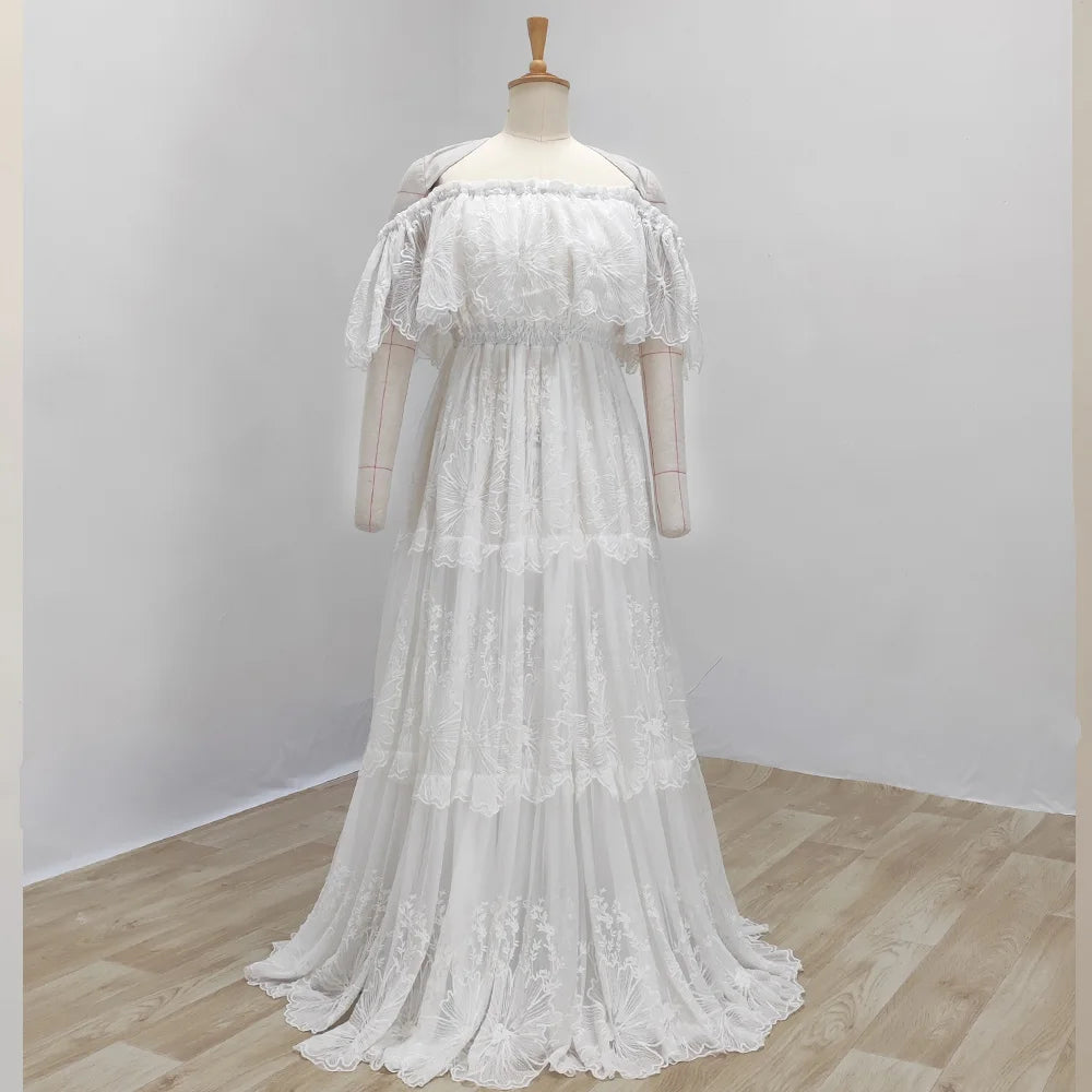 Maternity Dresses For Baby Showers Elegant Off Shoulder Embroidered Mesh Dress For Pregnant Women Photo Shoot Dress For Women